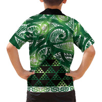 Matariki New Zealand Family Matching Off Shoulder Maxi Dress and Hawaiian Shirt NZ Niho Taniwha Maori New Year Green Galaxy