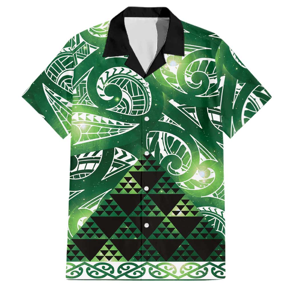 Matariki New Zealand Family Matching Off Shoulder Maxi Dress and Hawaiian Shirt NZ Niho Taniwha Maori New Year Green Galaxy