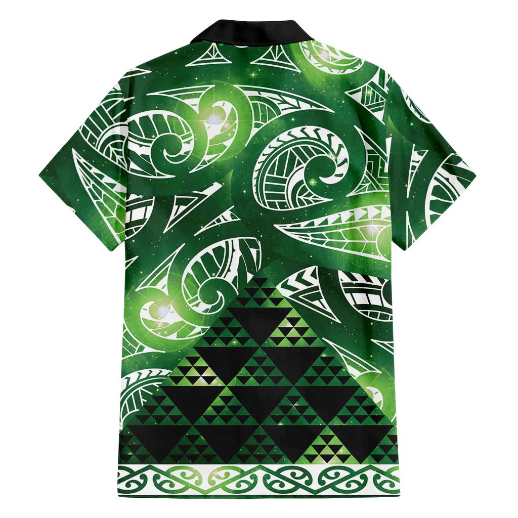 Matariki New Zealand Family Matching Off Shoulder Maxi Dress and Hawaiian Shirt NZ Niho Taniwha Maori New Year Green Galaxy