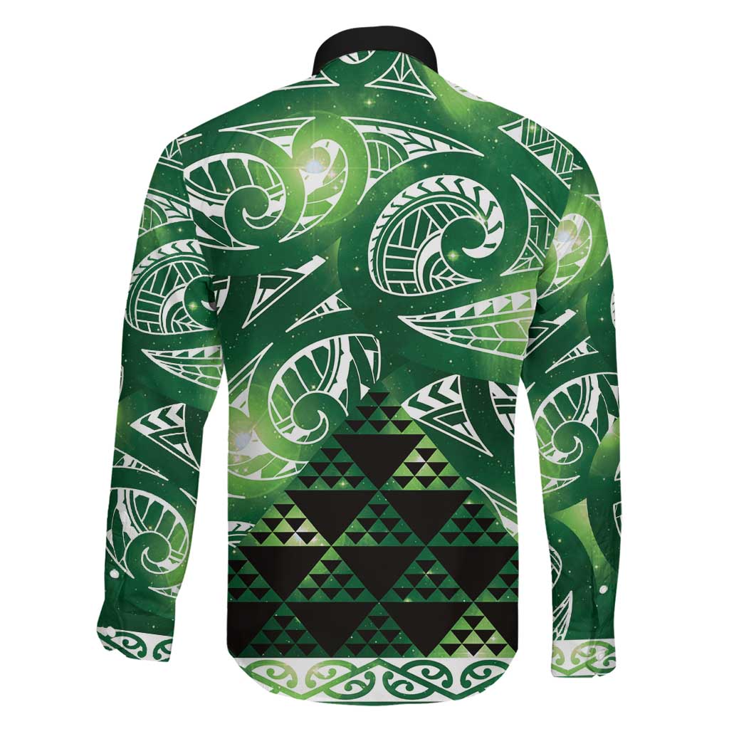 Matariki New Zealand Family Matching Off Shoulder Maxi Dress and Hawaiian Shirt NZ Niho Taniwha Maori New Year Green Galaxy