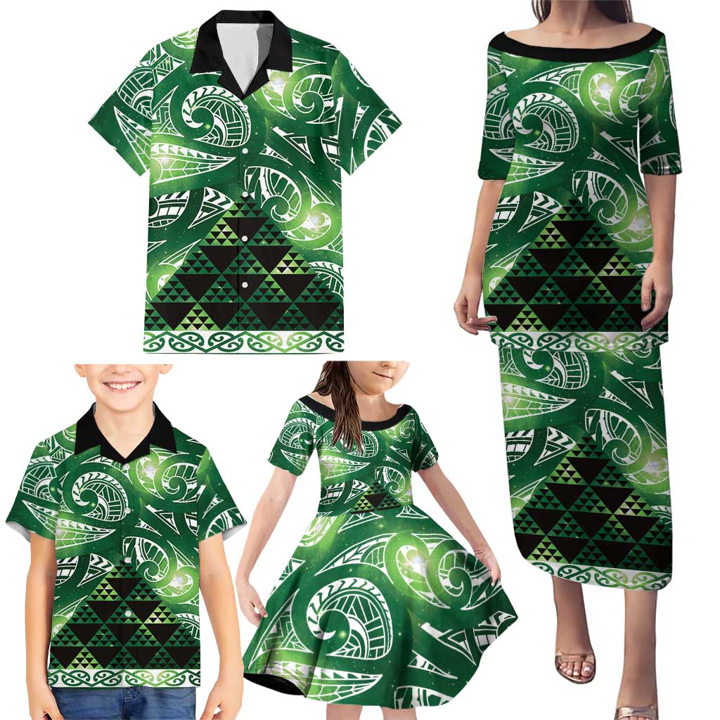 Matariki New Zealand Family Matching Puletasi and Hawaiian Shirt NZ Niho Taniwha Maori New Year Green Galaxy LT14 - Polynesian Pride
