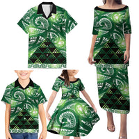 Matariki New Zealand Family Matching Puletasi and Hawaiian Shirt NZ Niho Taniwha Maori New Year Green Galaxy