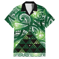 Matariki New Zealand Family Matching Short Sleeve Bodycon Dress and Hawaiian Shirt NZ Niho Taniwha Maori New Year Green Galaxy