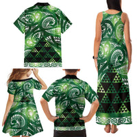 Matariki New Zealand Family Matching Tank Maxi Dress and Hawaiian Shirt NZ Niho Taniwha Maori New Year Green Galaxy