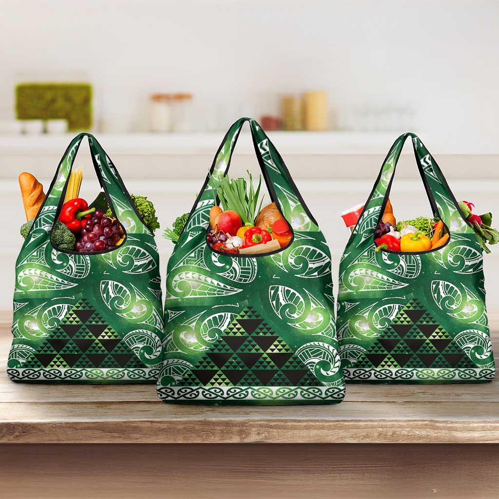 Matariki New Zealand Grocery Bag NZ Niho Taniwha Maori New Year Green Galaxy LT14 3-pack One Size Green - Polynesian Pride