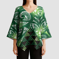 Matariki New Zealand Kimono Sleeve Blouse NZ Niho Taniwha Maori New Year Green Galaxy