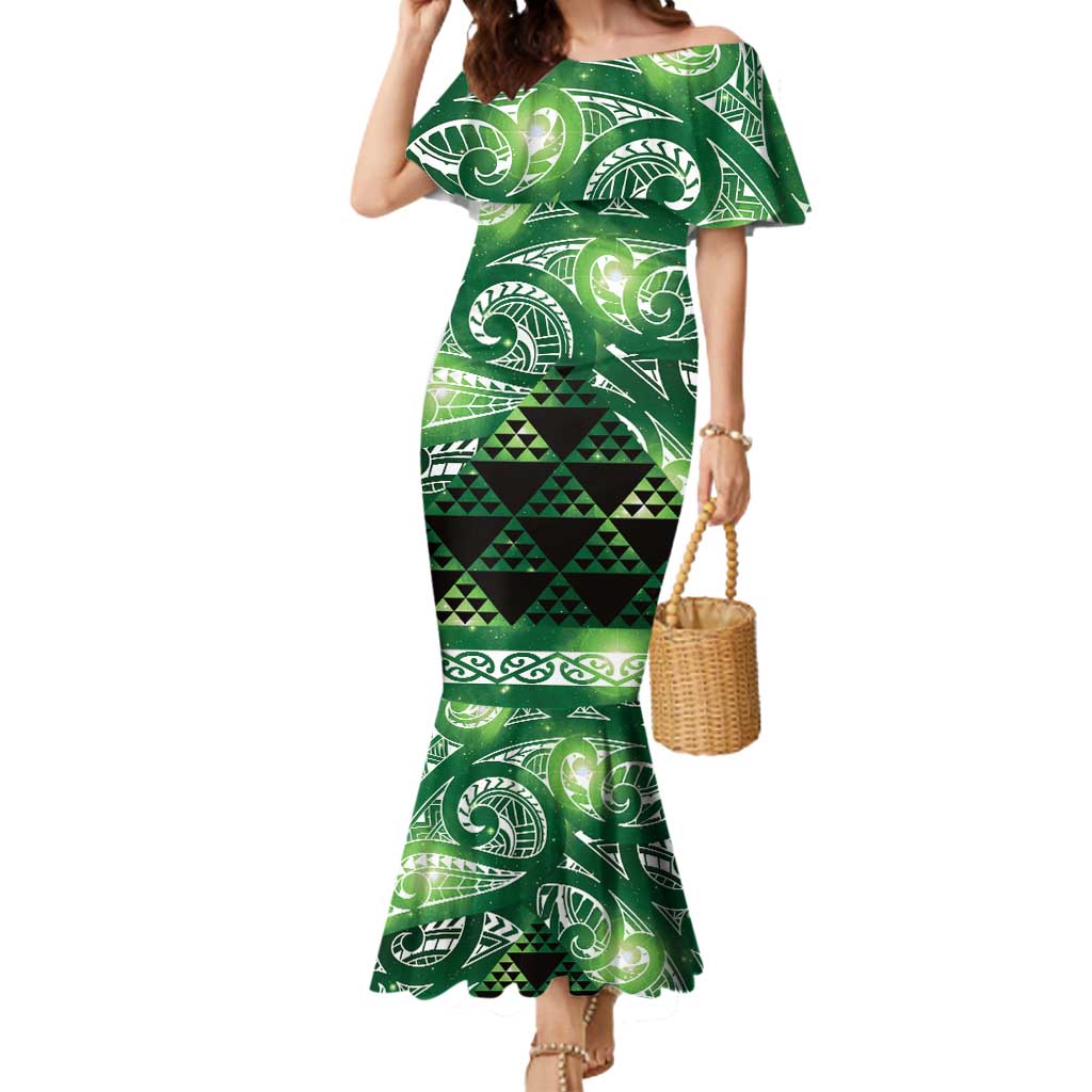 Matariki New Zealand Mermaid Dress NZ Niho Taniwha Maori New Year Green Galaxy