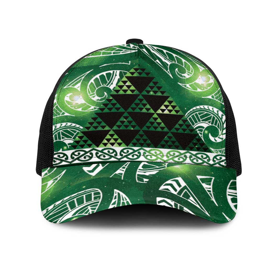 Matariki New Zealand Mesh Trucker Cap NZ Niho Taniwha Maori New Year Green Galaxy LT14 One Size Black Green - Polynesian Pride