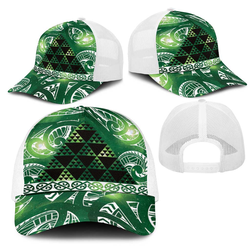 Matariki New Zealand Mesh Trucker Cap NZ Niho Taniwha Maori New Year Green Galaxy LT14 - Polynesian Pride