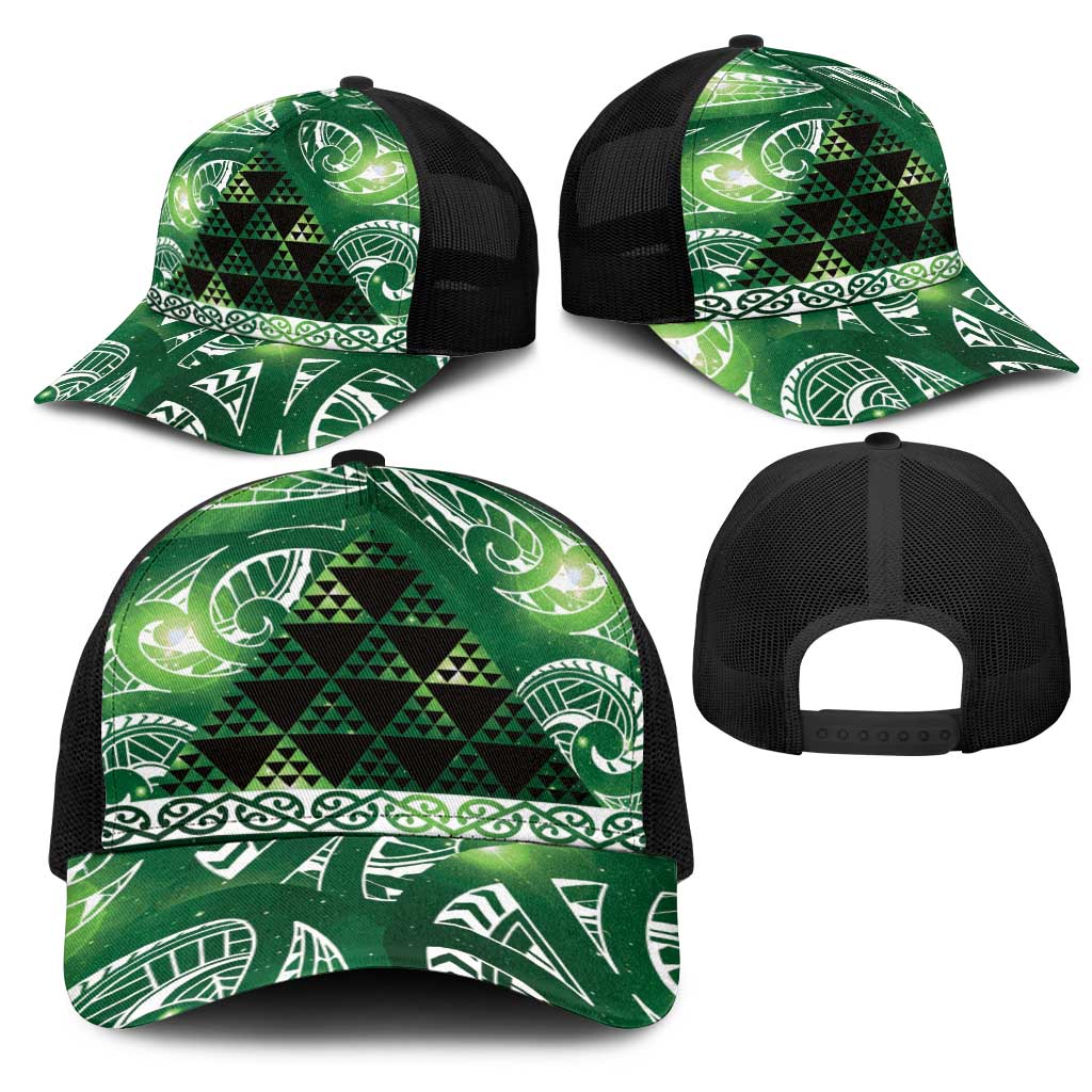 Matariki New Zealand Mesh Trucker Cap NZ Niho Taniwha Maori New Year Green Galaxy LT14 - Polynesian Pride