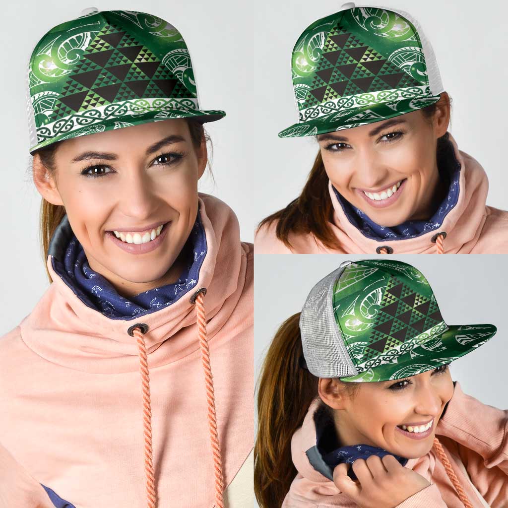 Matariki New Zealand Mesh Trucker Cap NZ Niho Taniwha Maori New Year Green Galaxy LT14 - Polynesian Pride