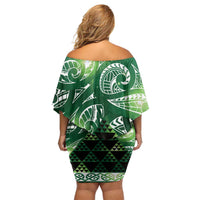 Matariki New Zealand Off Shoulder Short Dress NZ Niho Taniwha Maori New Year Green Galaxy