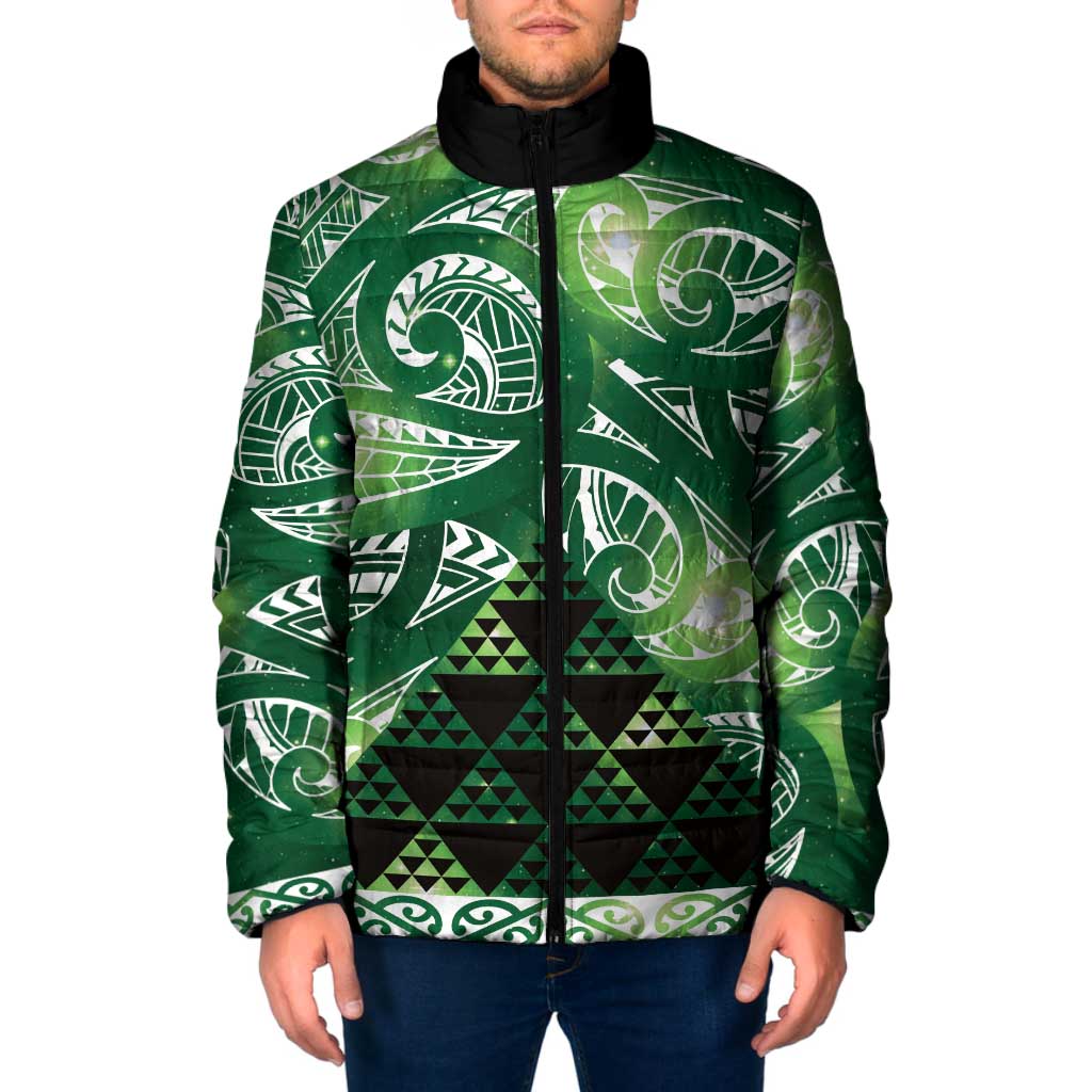 Matariki New Zealand Padded Jacket NZ Niho Taniwha Maori New Year Green Galaxy
