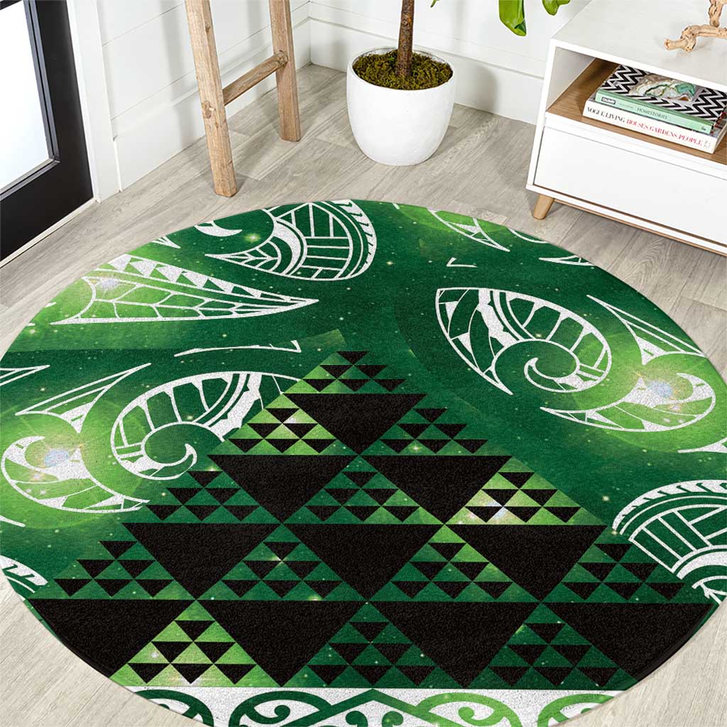 Matariki New Zealand Round Carpet NZ Niho Taniwha Maori New Year Green Galaxy LT14 Green - Polynesian Pride