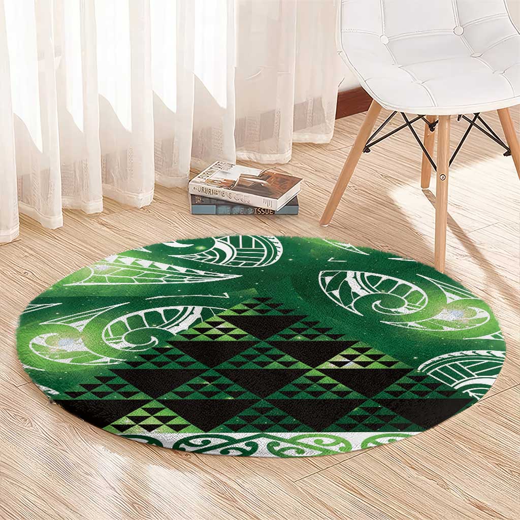 Matariki New Zealand Round Carpet NZ Niho Taniwha Maori New Year Green Galaxy LT14 - Polynesian Pride