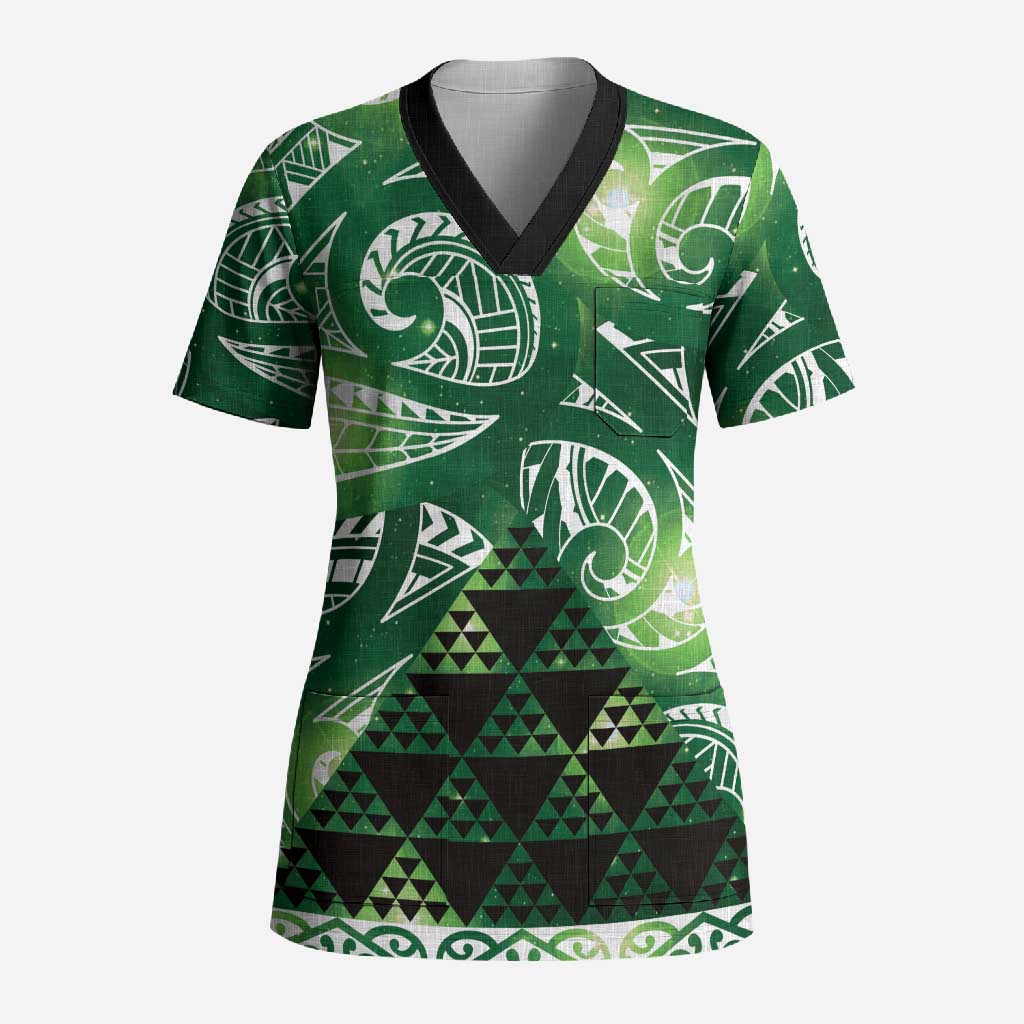 Matariki New Zealand Scrub Top NZ Niho Taniwha Maori New Year Green Galaxy