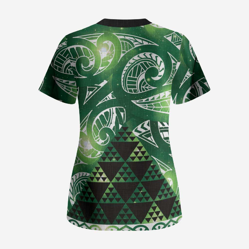 Matariki New Zealand Scrub Top NZ Niho Taniwha Maori New Year Green Galaxy LT14 - Polynesian Pride