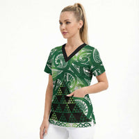 Matariki New Zealand Scrub Top NZ Niho Taniwha Maori New Year Green Galaxy LT14 - Polynesian Pride
