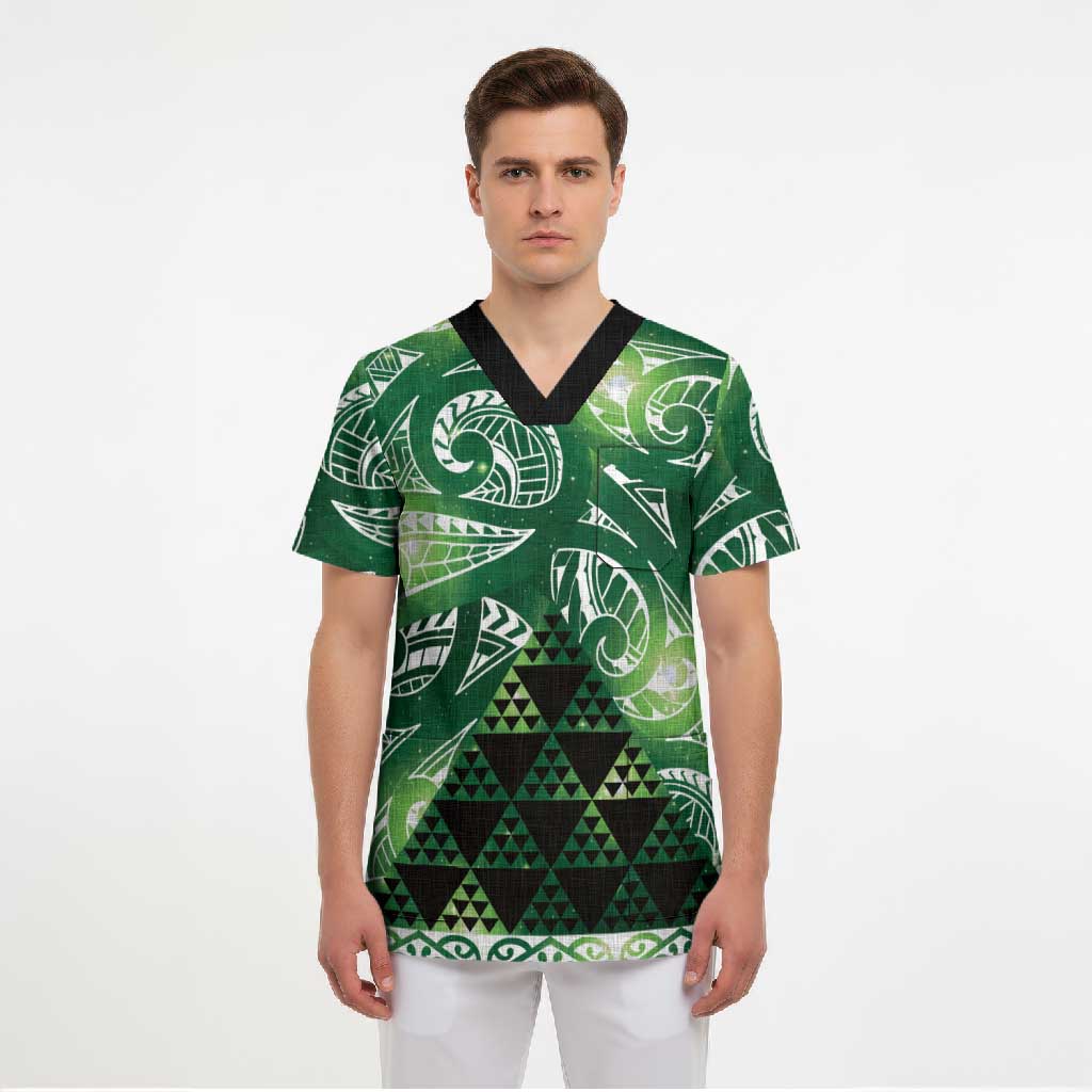 Matariki New Zealand Scrub Top NZ Niho Taniwha Maori New Year Green Galaxy LT14 - Polynesian Pride