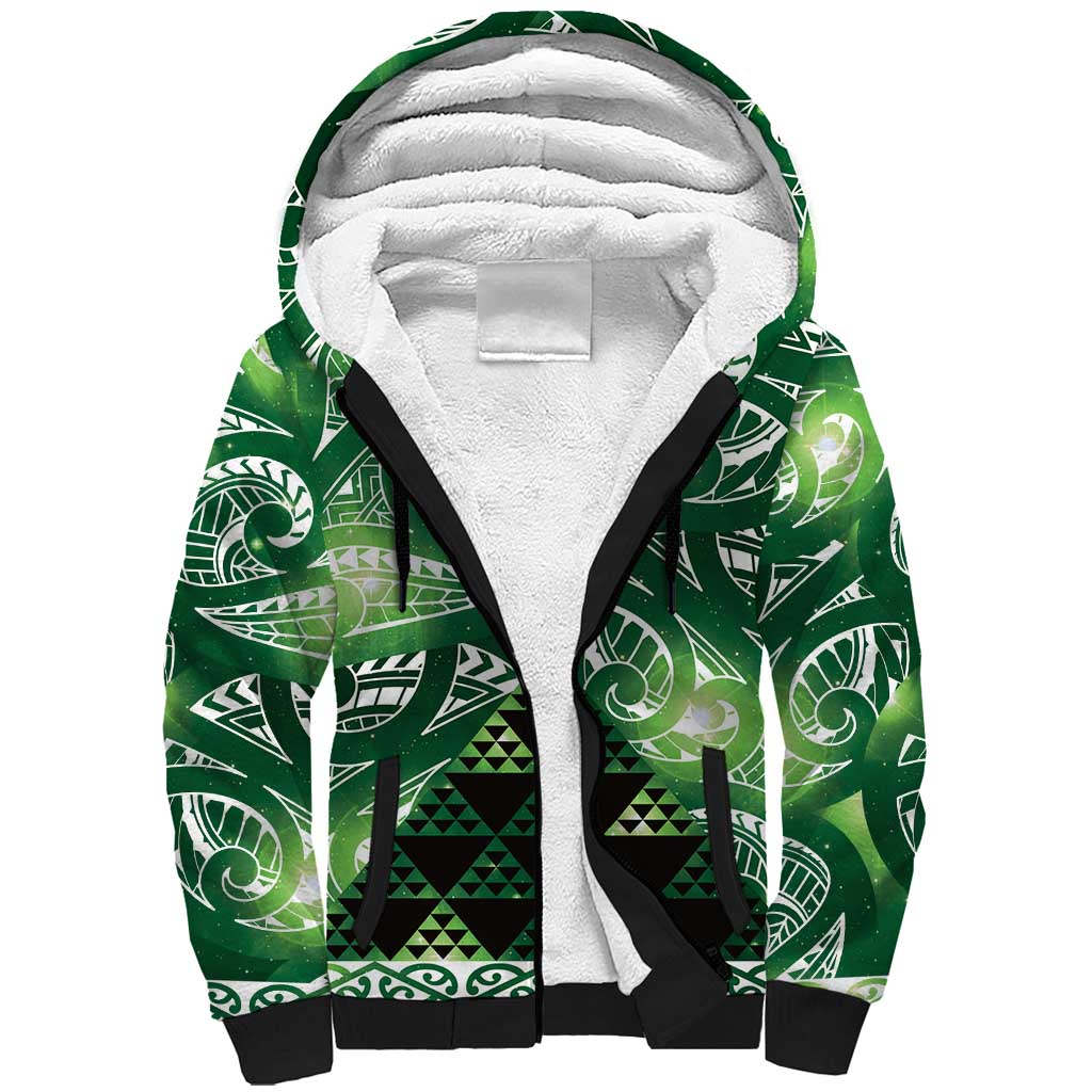 Matariki New Zealand Sherpa Hoodie NZ Niho Taniwha Maori New Year Green Galaxy