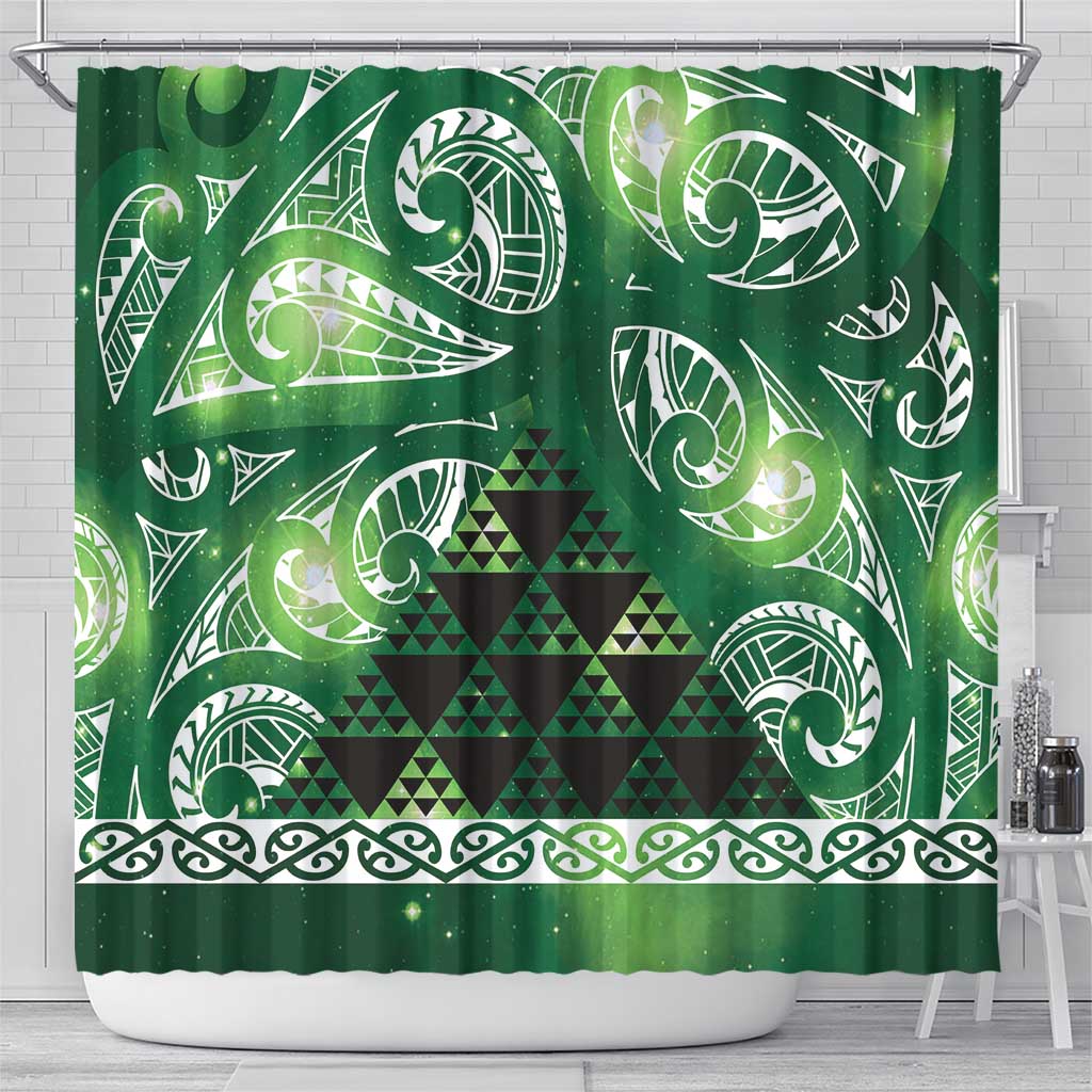 Matariki New Zealand Shower Curtain NZ Niho Taniwha Maori New Year Green Galaxy LT14 - Polynesian Pride