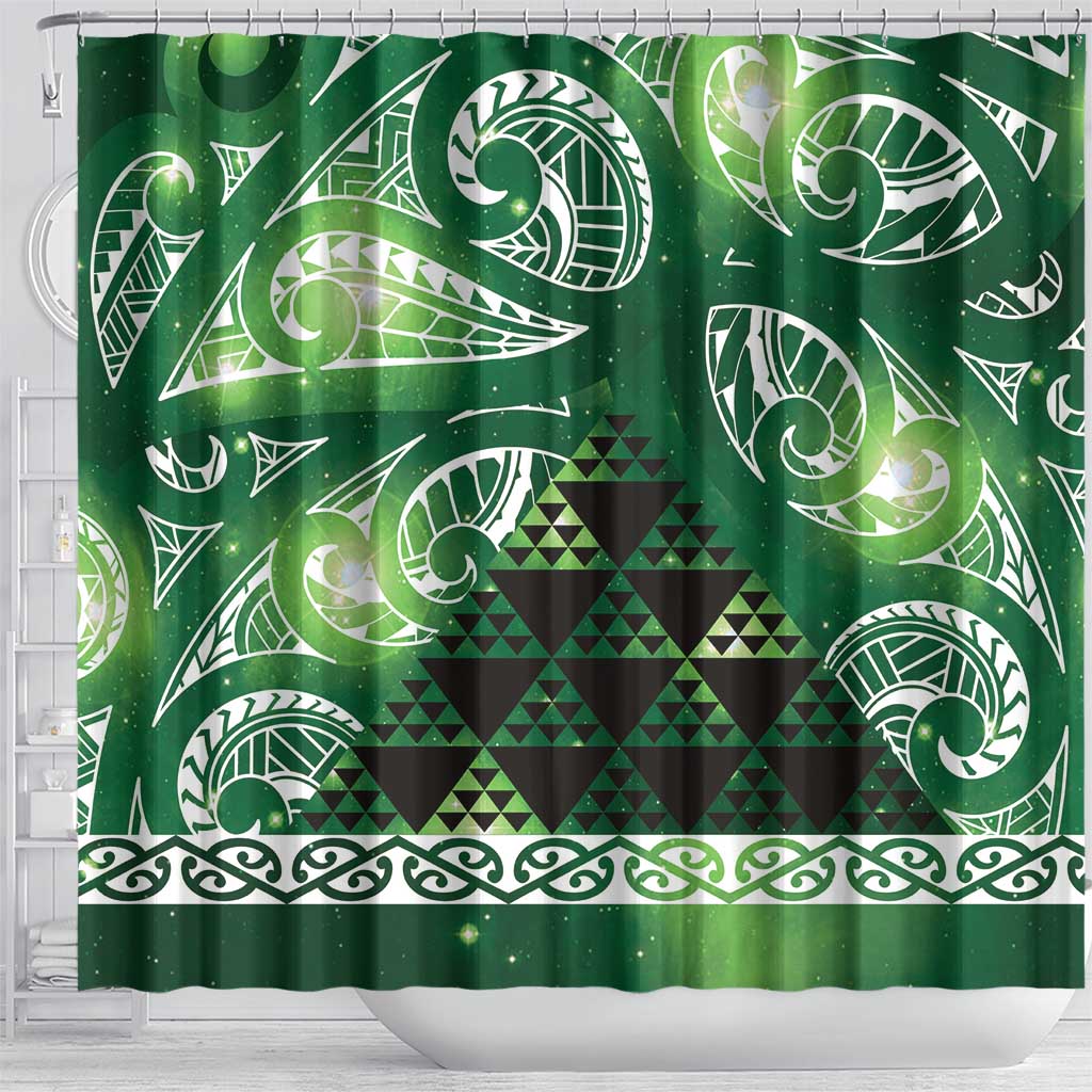 Matariki New Zealand Shower Curtain NZ Niho Taniwha Maori New Year Green Galaxy LT14 - Polynesian Pride
