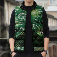 Matariki New Zealand Sleeveless Puffer Jacket NZ Niho Taniwha Maori New Year Green Galaxy