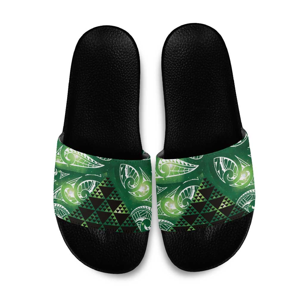 Matariki New Zealand Slide Sandals NZ Niho Taniwha Maori New Year Green Galaxy