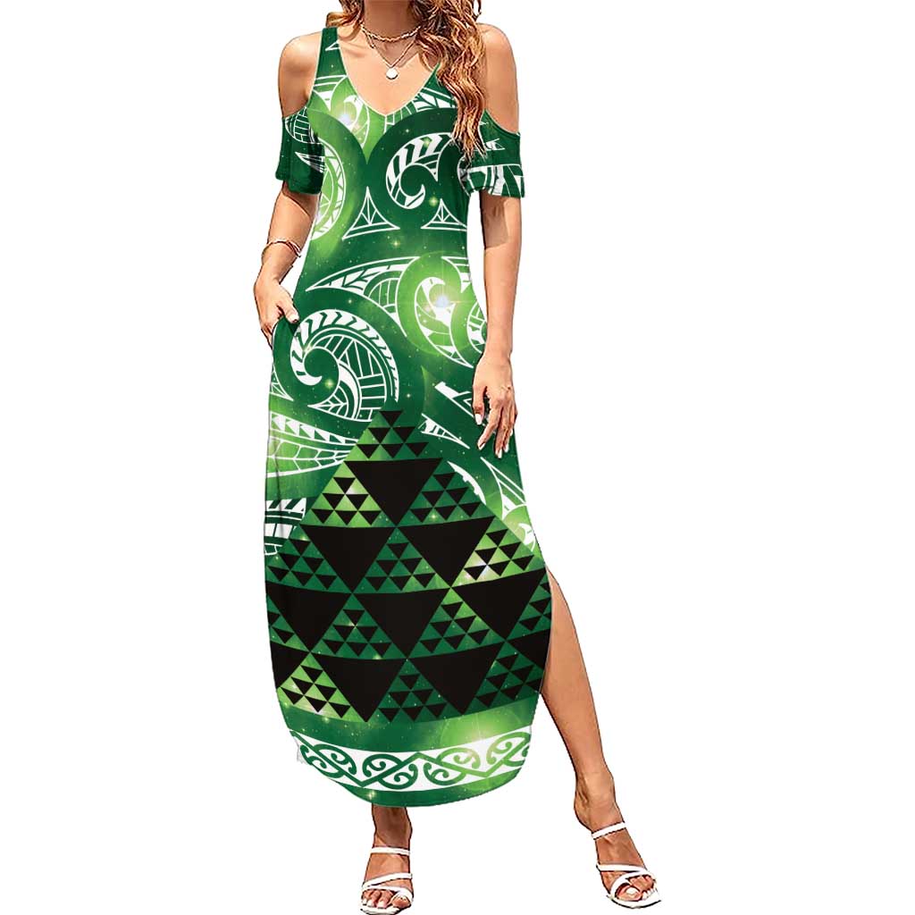 Matariki New Zealand Summer Maxi Dress NZ Niho Taniwha Maori New Year Green Galaxy