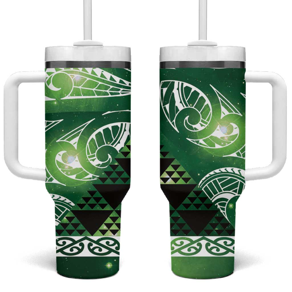 Matariki New Zealand Tumbler With Handle NZ Niho Taniwha Maori New Year Green Galaxy LT14 One Size: 40 oz Green - Polynesian Pride