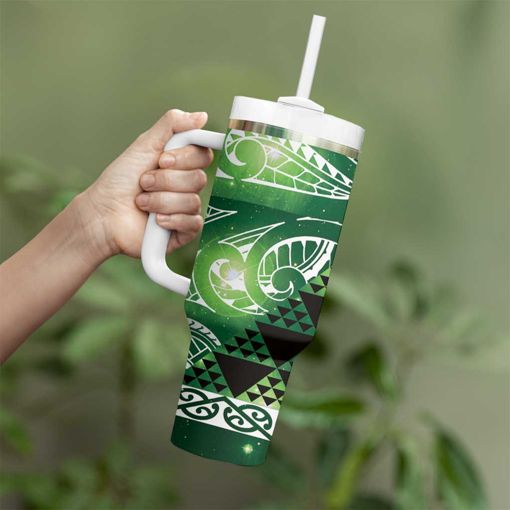 Matariki New Zealand Tumbler With Handle NZ Niho Taniwha Maori New Year Green Galaxy LT14 - Polynesian Pride