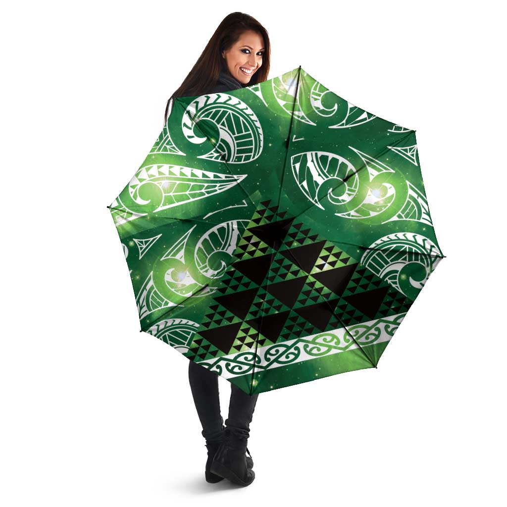 Matariki New Zealand Umbrella NZ Niho Taniwha Maori New Year Green Galaxy LT14 - Polynesian Pride