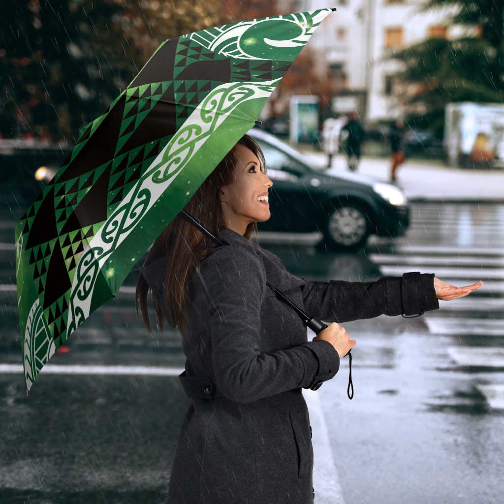 Matariki New Zealand Umbrella NZ Niho Taniwha Maori New Year Green Galaxy LT14 - Polynesian Pride