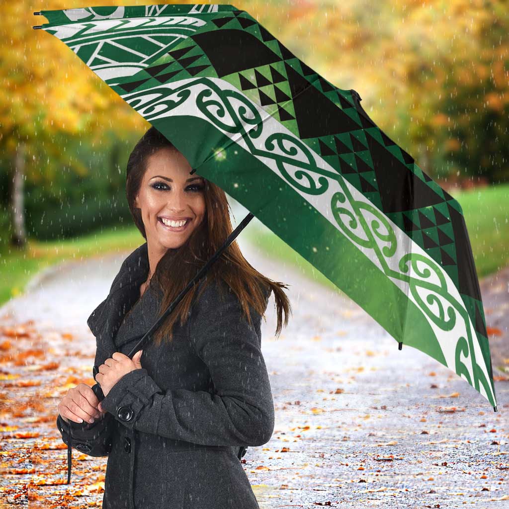 Matariki New Zealand Umbrella NZ Niho Taniwha Maori New Year Green Galaxy LT14 - Polynesian Pride