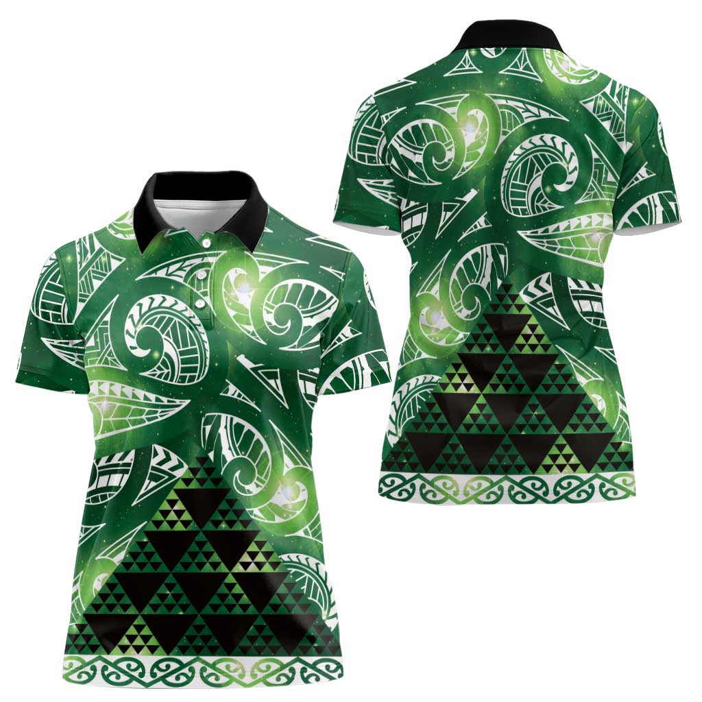 Matariki New Zealand Women Polo Shirt NZ Niho Taniwha Maori New Year Green Galaxy