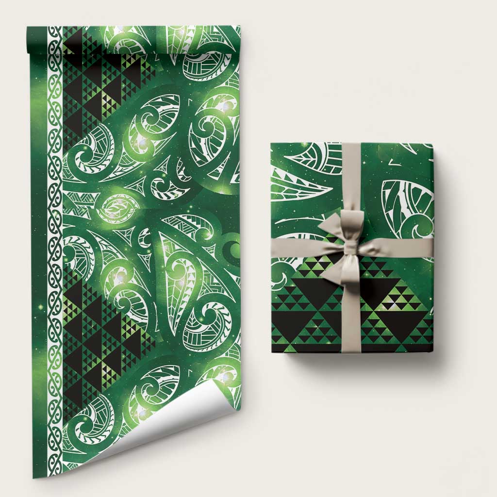 Matariki New Zealand Wrapping Paper NZ Niho Taniwha Maori New Year Green Galaxy