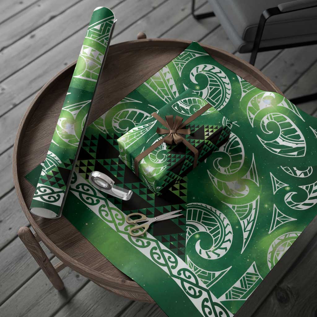 Matariki New Zealand Wrapping Paper NZ Niho Taniwha Maori New Year Green Galaxy