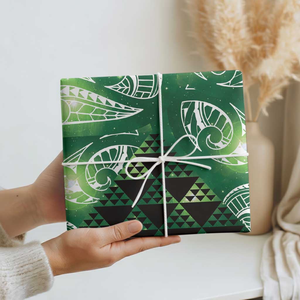 Matariki New Zealand Wrapping Paper NZ Niho Taniwha Maori New Year Green Galaxy