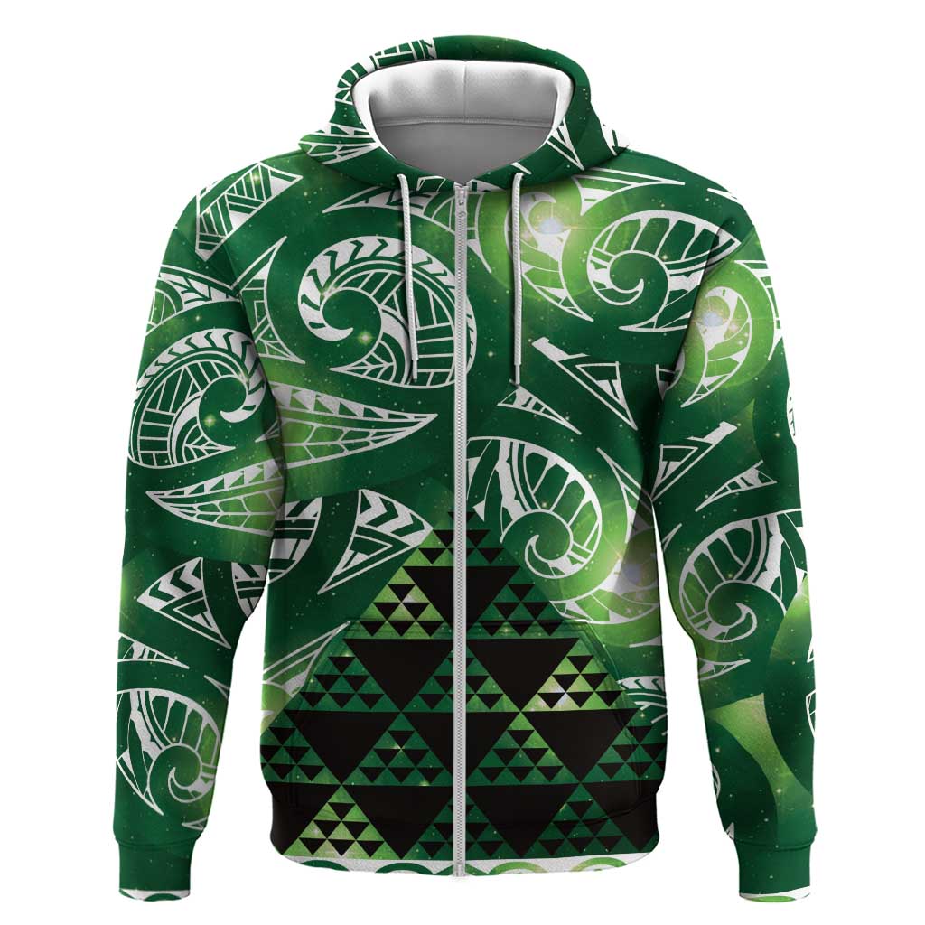 Matariki New Zealand Zip Hoodie NZ Niho Taniwha Maori New Year Green Galaxy