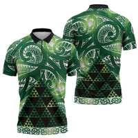 Matariki New Zealand Zipper Polo Shirt NZ Niho Taniwha Maori New Year Green Galaxy