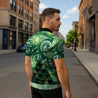 Matariki New Zealand Zipper Polo Shirt NZ Niho Taniwha Maori New Year Green Galaxy
