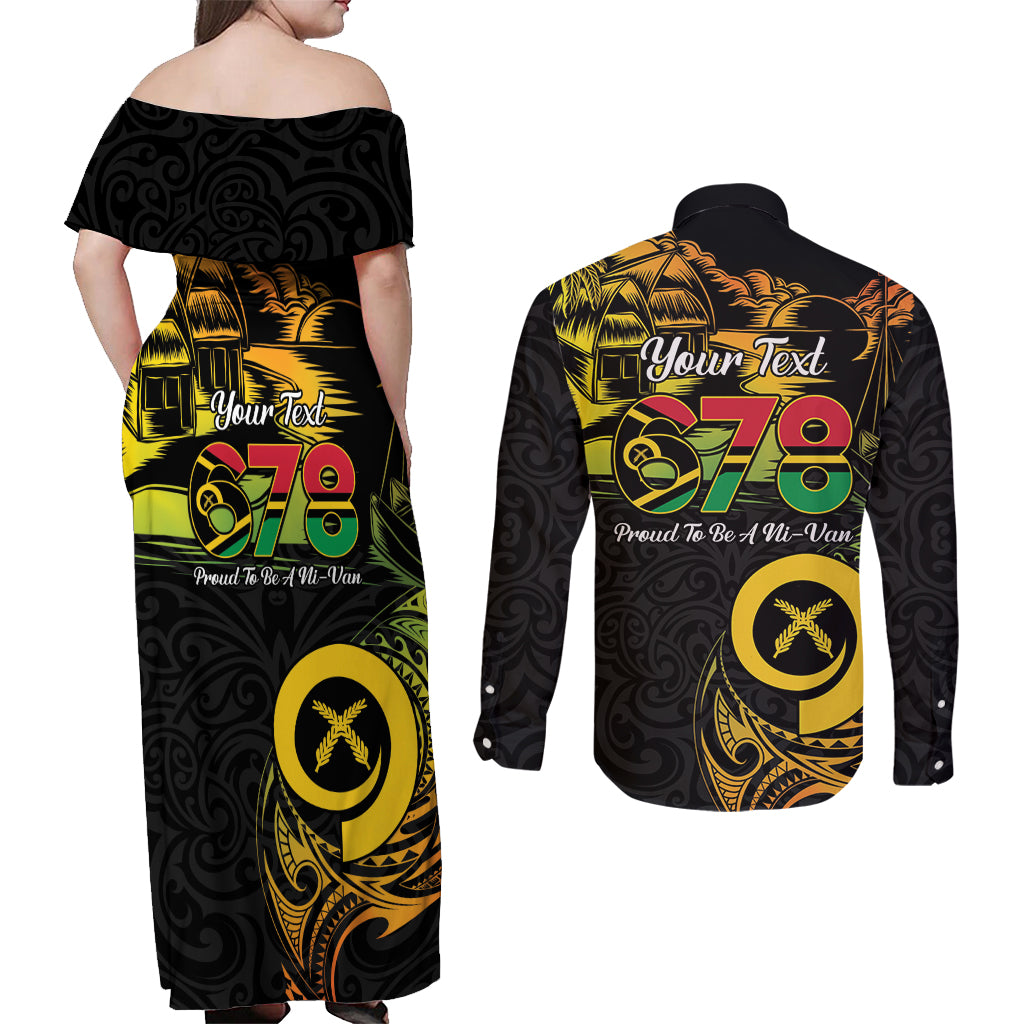 Personalised Vanuatu 678 Couples Matching Off Shoulder Maxi Dress and Long Sleeve Button Shirt Proud To Be A Ni-Van LT14 - Polynesian Pride