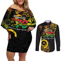 Personalised Vanuatu 678 Couples Matching Off Shoulder Short Dress and Long Sleeve Button Shirt Proud To Be A Ni-Van LT14 Black - Polynesian Pride