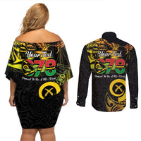 Personalised Vanuatu 678 Couples Matching Off Shoulder Short Dress and Long Sleeve Button Shirt Proud To Be A Ni-Van LT14 - Polynesian Pride