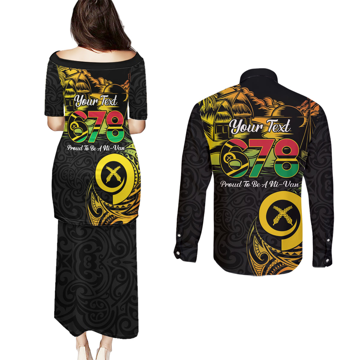 Personalised Vanuatu 678 Couples Matching Puletasi and Long Sleeve Button Shirt Proud To Be A Ni-Van LT14 - Polynesian Pride