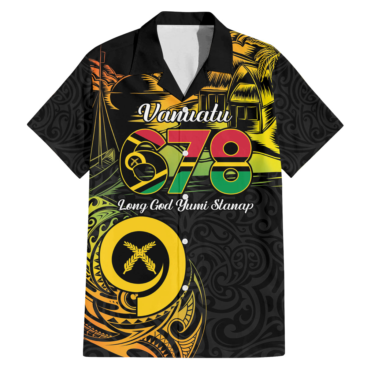 Personalised Vanuatu 678 Family Matching Mermaid Dress and Hawaiian Shirt Proud To Be A Ni-Van LT14 Dad's Shirt - Short Sleeve Black - Polynesian Pride