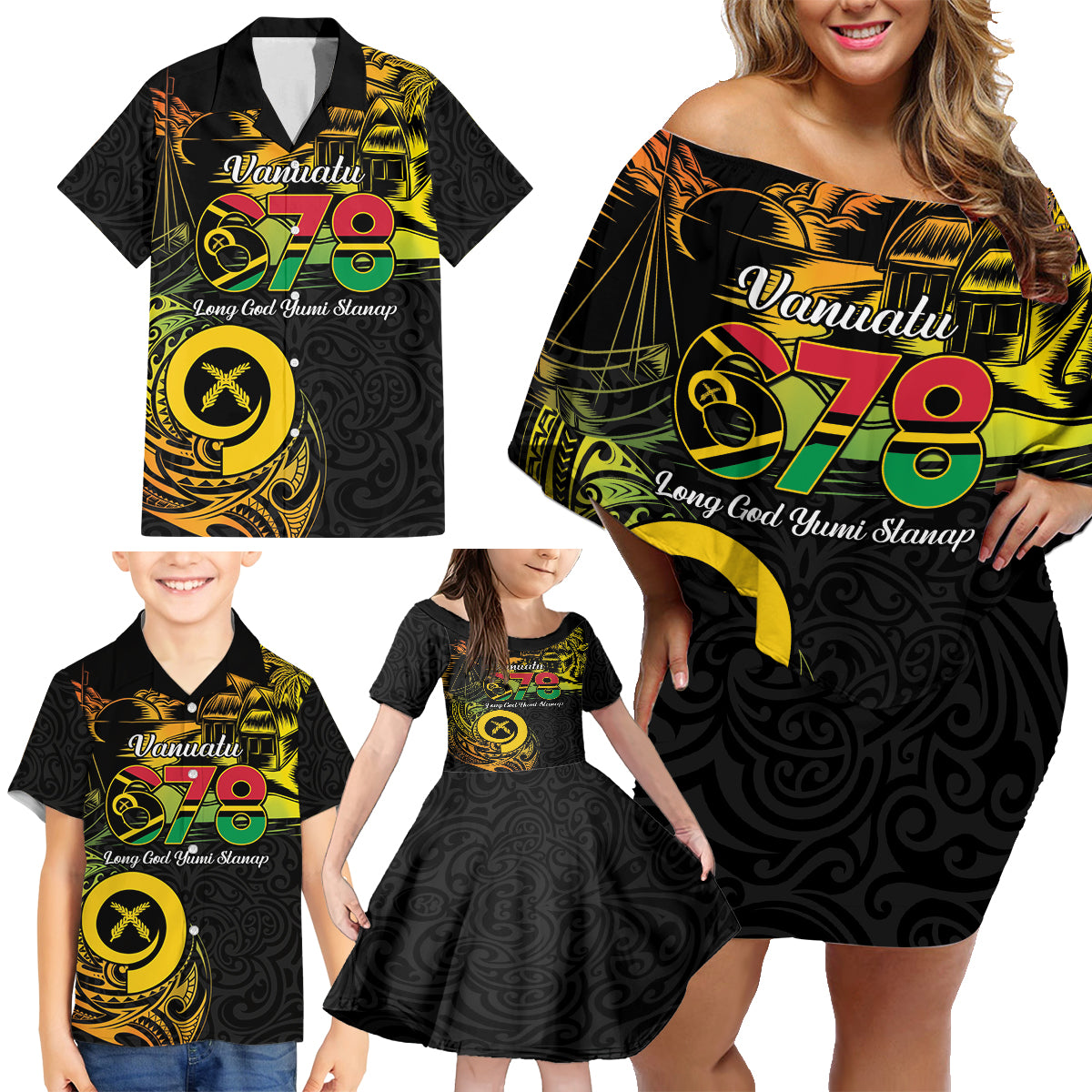 Personalised Vanuatu 678 Family Matching Off Shoulder Short Dress and Hawaiian Shirt Proud To Be A Ni-Van