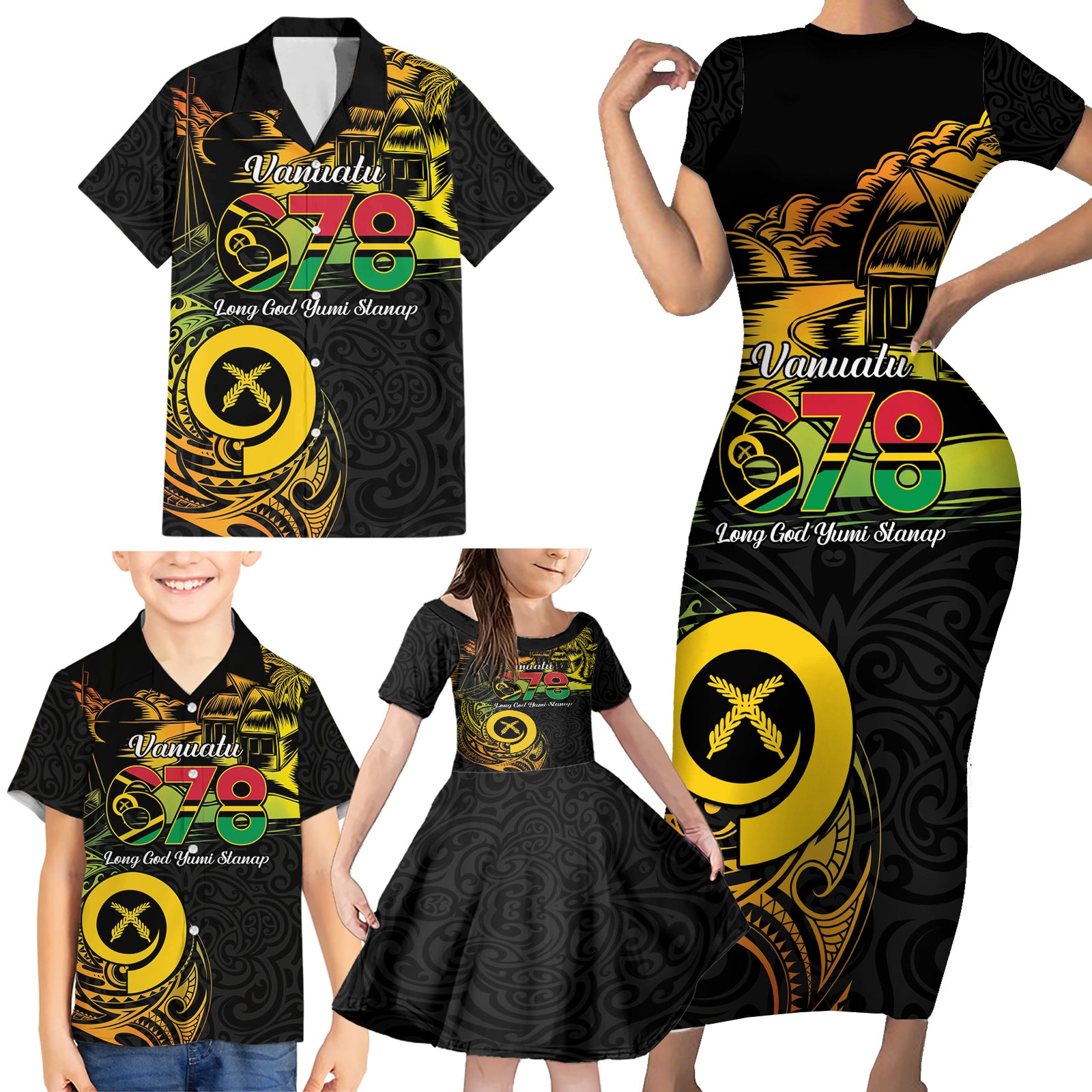 Personalised Vanuatu 678 Family Matching Short Sleeve Bodycon Dress and Hawaiian Shirt Proud To Be A Ni-Van LT14 - Polynesian Pride