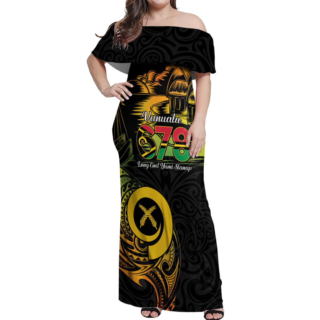 Personalised Vanuatu 678 Off Shoulder Maxi Dress Proud To Be A Ni-Van LT14 Women Black - Polynesian Pride