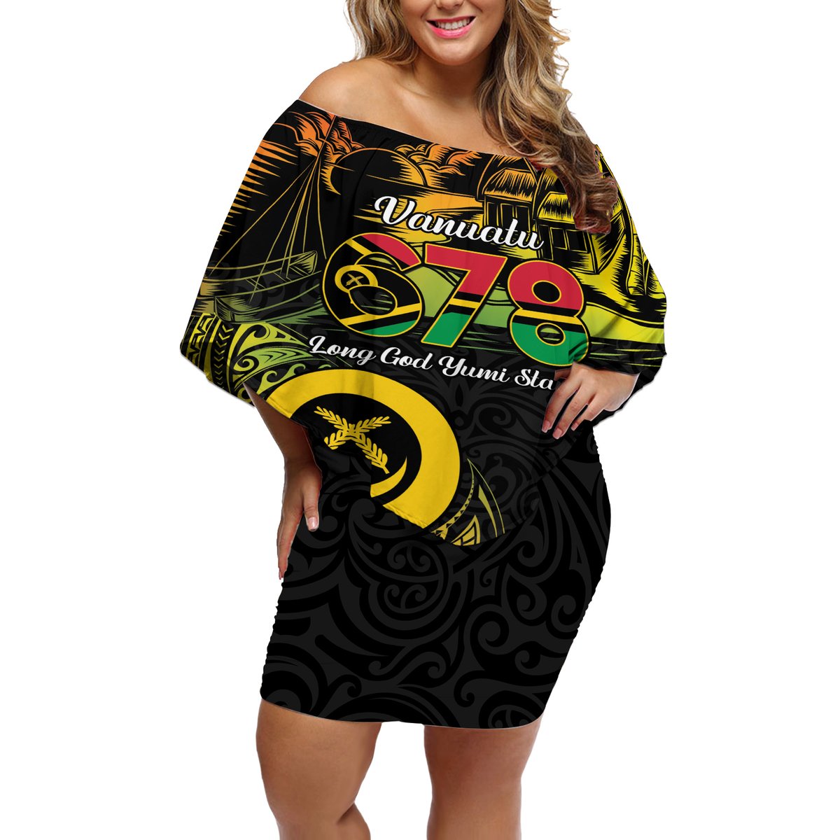 Personalised Vanuatu 678 Off Shoulder Short Dress Proud To Be A Ni-Van LT14 Women Black - Polynesian Pride